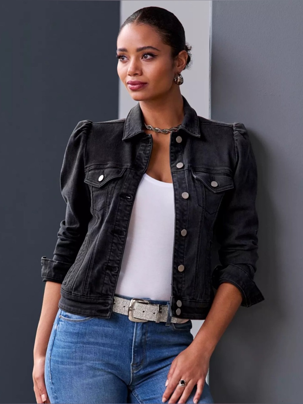 Tart XS Denim Puffy sleeves Black Gray Denim Jacket